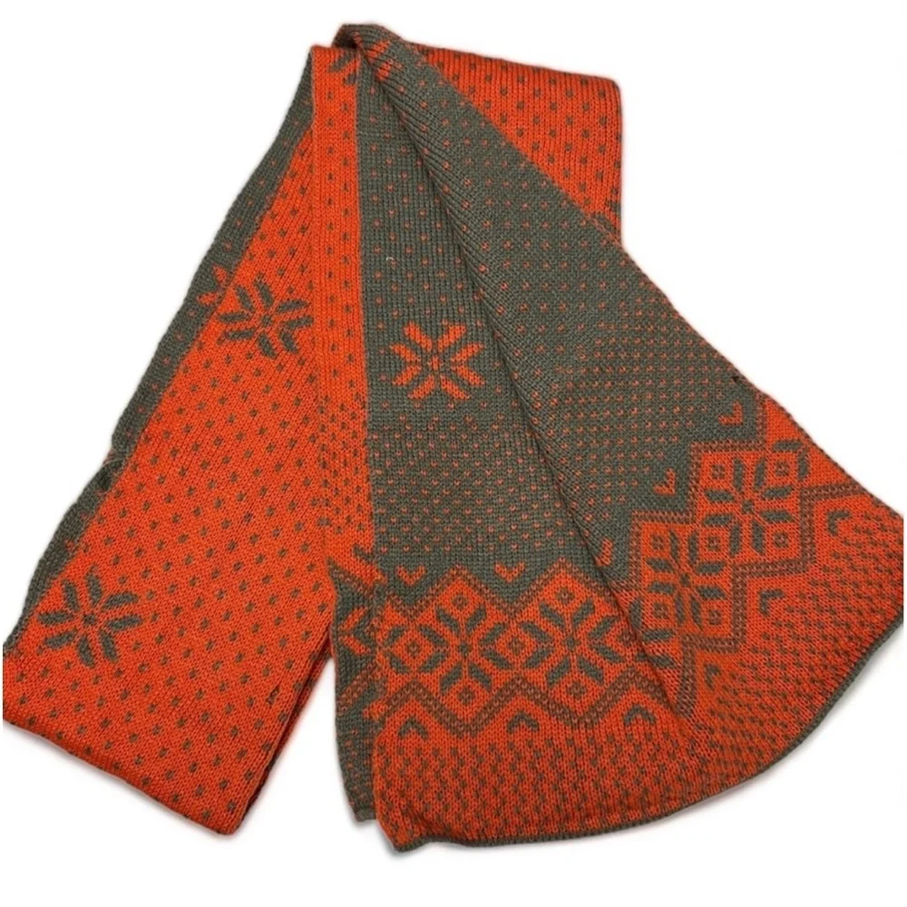 Simplicity Knit Winter Scarf Long Wide Wrap Gray Orange